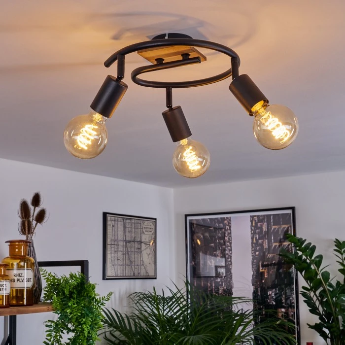 Hofstein Maidford Deckenleuchte Schwarz, Holz dunkel, 3-flammig 9 Hofstein Maidford Deckenleuchte Schwarz, Holz dunkel, 3-flammig – Bild 9