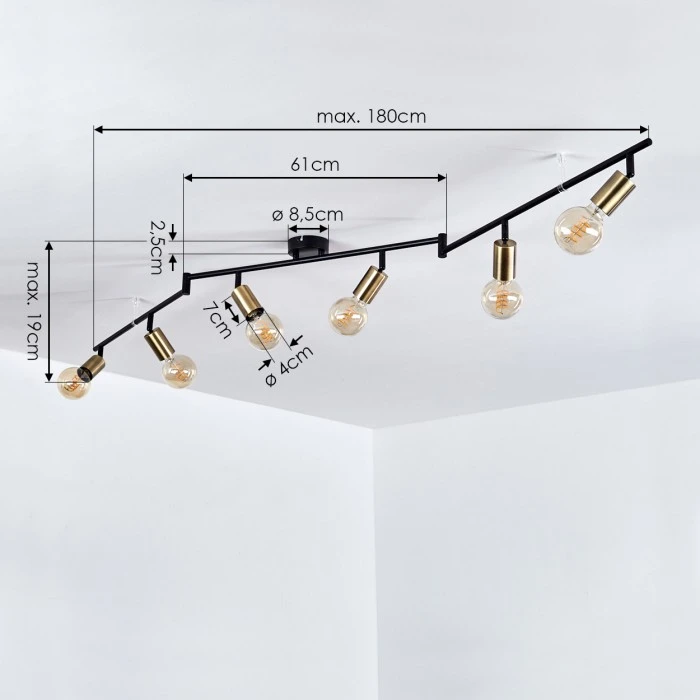 Hofstein Maidford Deckenleuchte Schwarz, 6-flammig 4 Hofstein Maidford Deckenleuchte Schwarz, 6-flammig – Bild 4