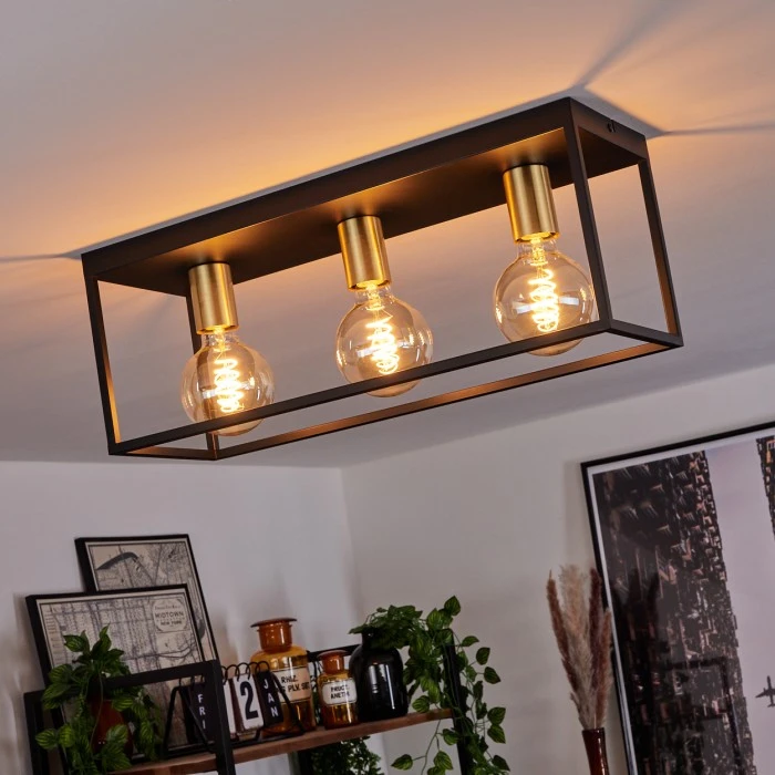 Hofstein Malao Deckenleuchte Messing, Schwarz, 3-flammig 1 Hofstein Malao Deckenleuchte Messing, Schwarz, 3-flammig