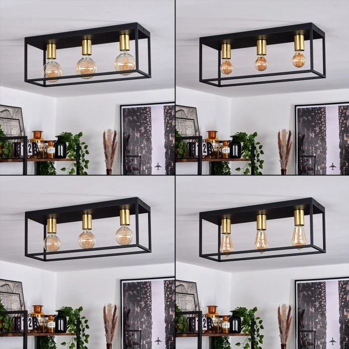 Hofstein Malao Deckenleuchte Messing, Schwarz, 3-flammig 2 Hofstein Malao Deckenleuchte Messing, Schwarz, 3-flammig – Bild 2