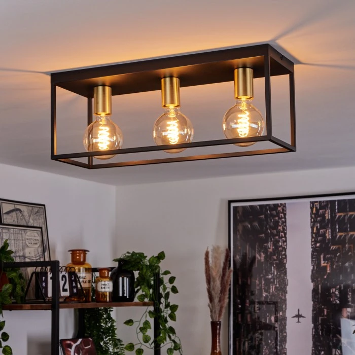 Hofstein Malao Deckenleuchte Messing, Schwarz, 3-flammig 7 Hofstein Malao Deckenleuchte Messing, Schwarz, 3-flammig – Bild 7