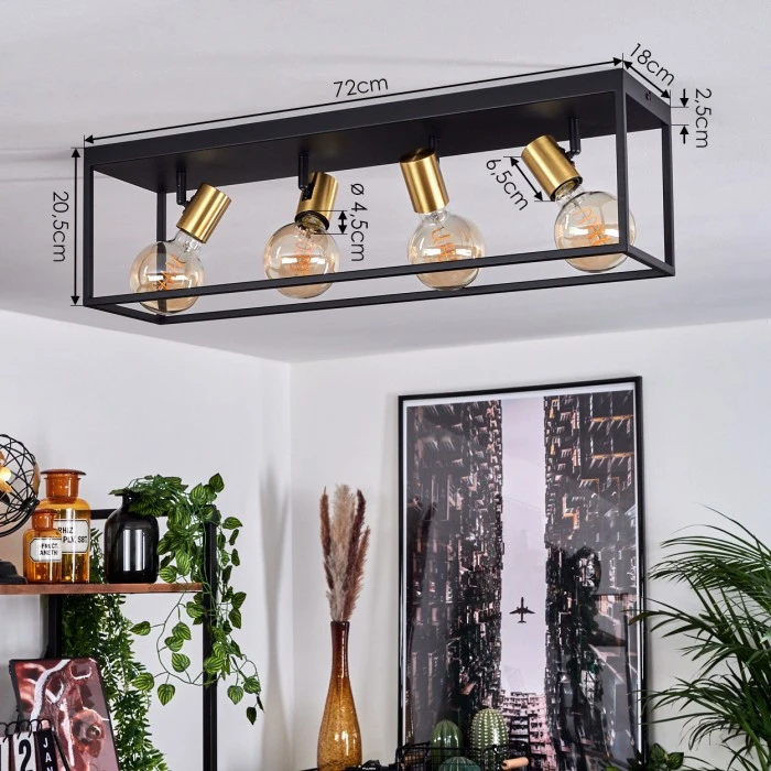 Hofstein Malao Deckenleuchte Messing, Schwarz, 4-flammig 4 Hofstein Malao Deckenleuchte Messing, Schwarz, 4-flammig – Bild 4