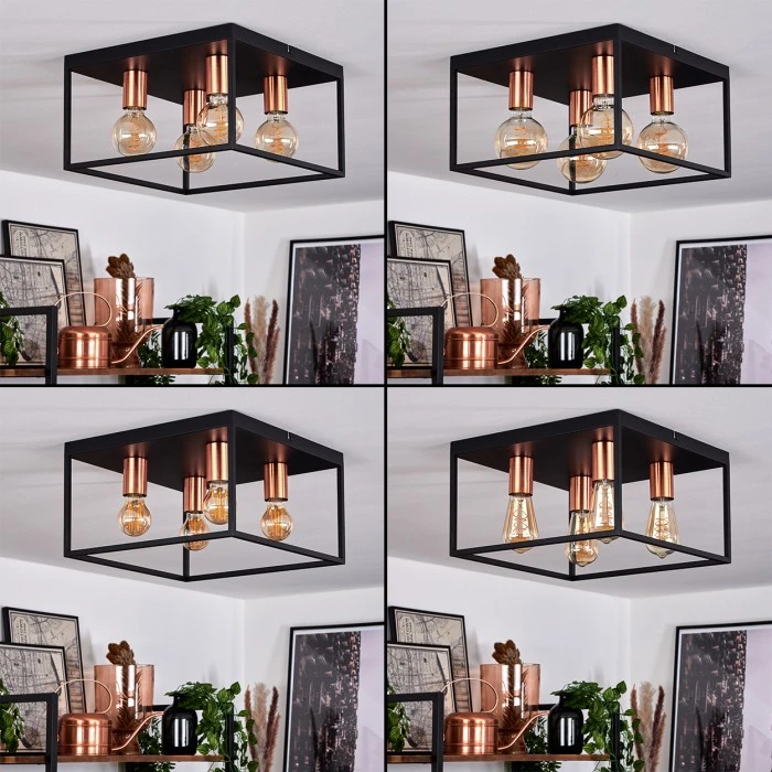 Hofstein Malao Deckenleuchte Schwarz, Roségold, 4-flammig 2 Hofstein Malao Deckenleuchte Schwarz, Roségold, 4-flammig – Bild 2