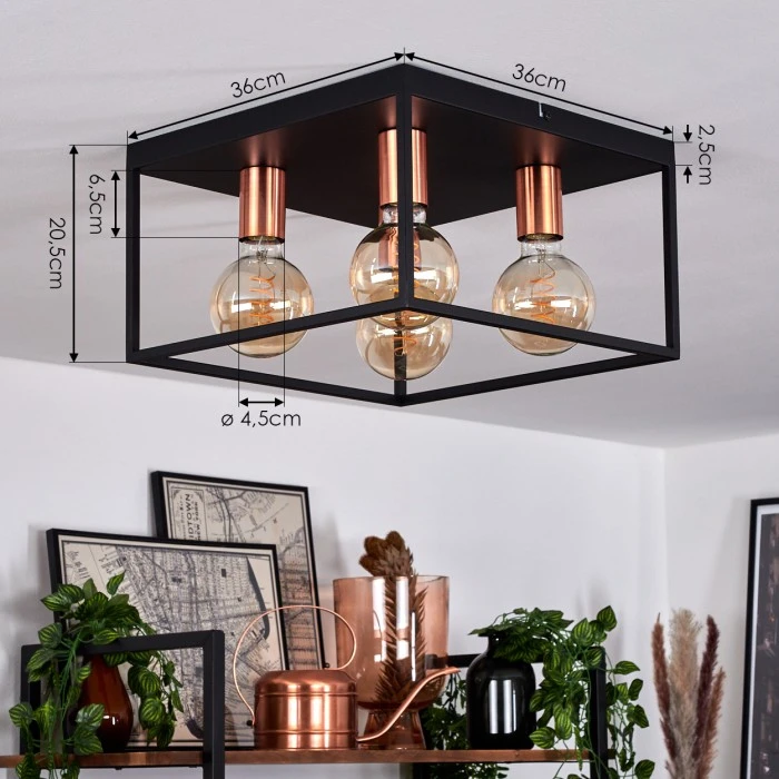 Hofstein Malao Deckenleuchte Schwarz, Roségold, 4-flammig 4 Hofstein Malao Deckenleuchte Schwarz, Roségold, 4-flammig – Bild 4