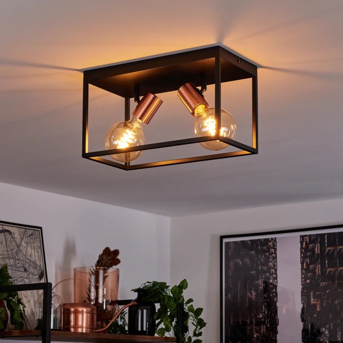 Hofstein Malao Deckenleuchte Schwarz, Roségold, 2-flammig 7 Hofstein Malao Deckenleuchte Schwarz, Roségold, 2-flammig – Bild 7