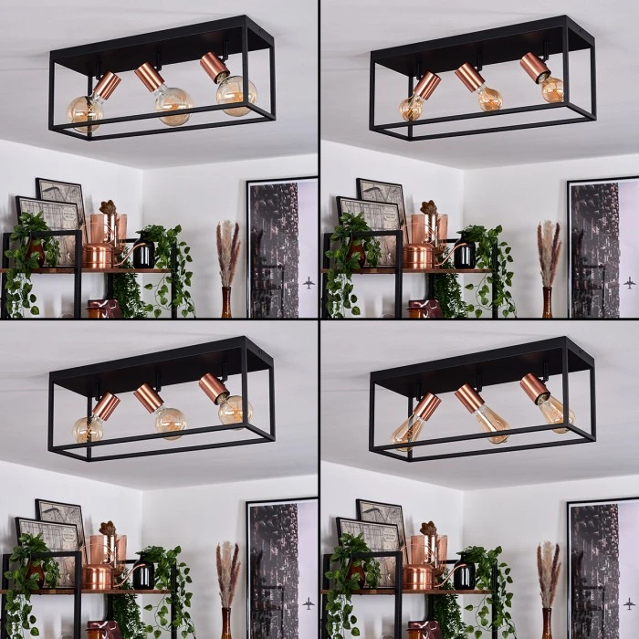 Hofstein Malao Deckenleuchte Schwarz, Roségold, 3-flammig 2 Hofstein Malao Deckenleuchte Schwarz, Roségold, 3-flammig – Bild 2