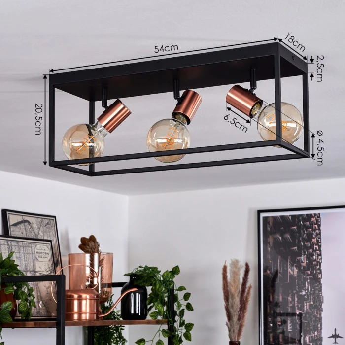 Hofstein Malao Deckenleuchte Schwarz, Roségold, 3-flammig 4 Hofstein Malao Deckenleuchte Schwarz, Roségold, 3-flammig – Bild 4