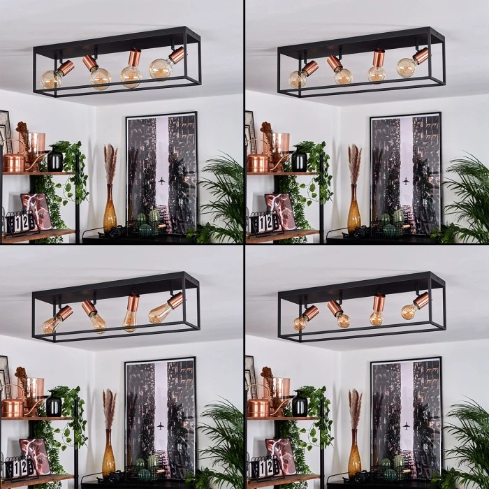 Hofstein Malao Deckenleuchte Schwarz, Roségold, 4-flammig 2 Hofstein Malao Deckenleuchte Schwarz, Roségold, 4-flammig – Bild 2