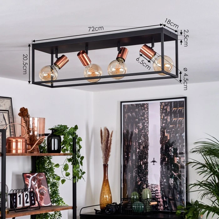 Hofstein Malao Deckenleuchte Schwarz, Roségold, 4-flammig 4 Hofstein Malao Deckenleuchte Schwarz, Roségold, 4-flammig – Bild 4