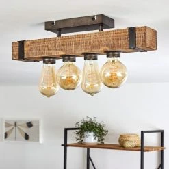 Hofstein Montgomery Deckenleuchte Schwarz, Holz dunkel, 4-flammig -Bürolampen Verkäufe montgomery deckenleuchte h3367926 13