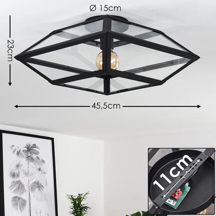 Hofstein Moraira Deckenleuchte Schwarz, 1-flammig 2 Hofstein Moraira Deckenleuchte Schwarz, 1-flammig – Bild 2