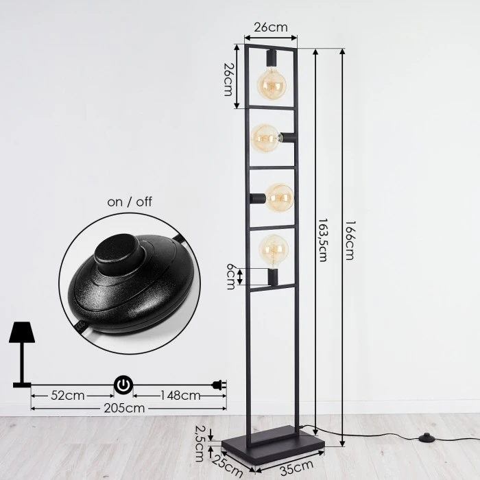 Hofstein Nanbong Stehleuchte Schwarz, 4-flammig 4 Hofstein Nanbong Stehleuchte Schwarz, 4-flammig – Bild 4