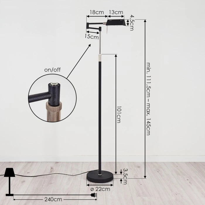 Hofstein Norrlida Stehleuchte LED Chrom, Schwarz, 1-flammig 4 Hofstein Norrlida Stehleuchte LED Chrom, Schwarz, 1-flammig – Bild 4