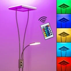 Hofstein Notigi Deckenfluter LED Nickel-Matt, 2-flammig, Fernbedienung, Farbwechsler