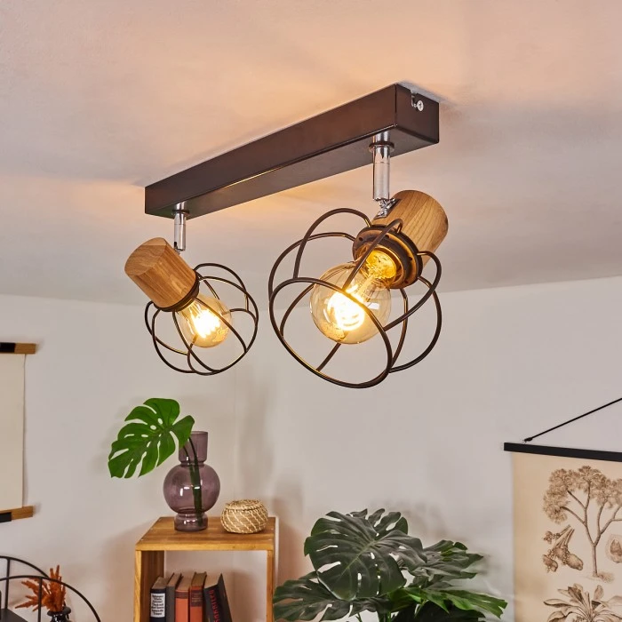 Hofstein Orkanger Deckenleuchte Chrom, Schwarz, Naturfarben, 2-flammig 1 Hofstein Orkanger Deckenleuchte Chrom, Schwarz, Naturfarben, 2-flammig