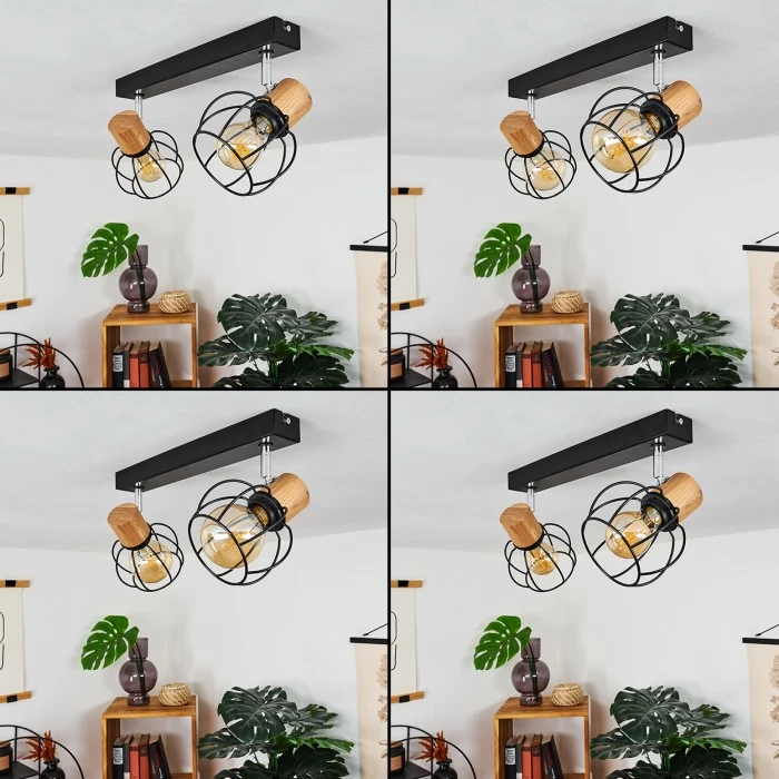 Hofstein Orkanger Deckenleuchte Chrom, Schwarz, Naturfarben, 2-flammig 2 Hofstein Orkanger Deckenleuchte Chrom, Schwarz, Naturfarben, 2-flammig – Bild 2