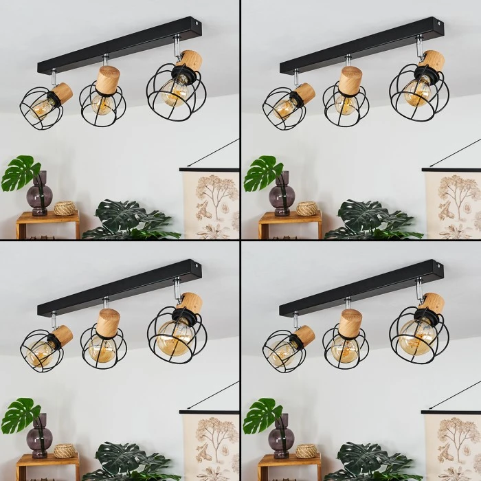 Hofstein Orkanger Deckenleuchte Chrom, Schwarz, Naturfarben, 3-flammig 2 Hofstein Orkanger Deckenleuchte Chrom, Schwarz, Naturfarben, 3-flammig – Bild 2