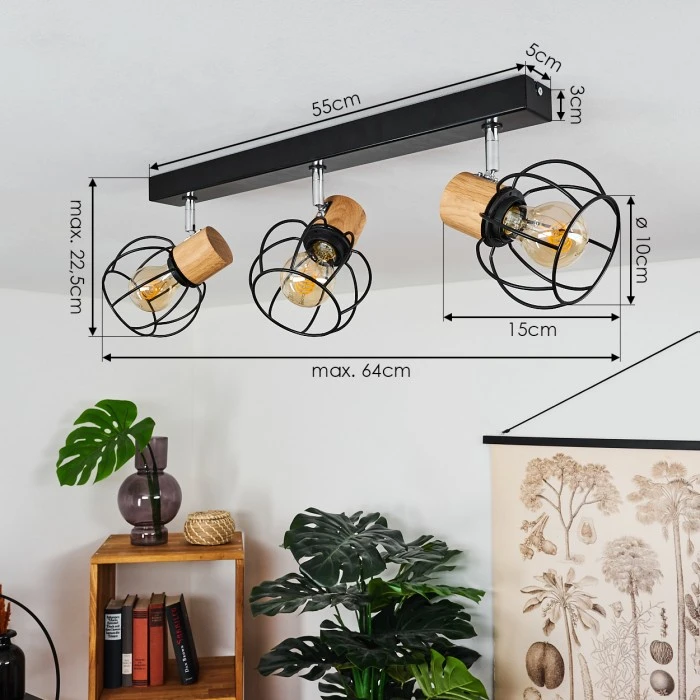 Hofstein Orkanger Deckenleuchte Chrom, Schwarz, Naturfarben, 3-flammig 4 Hofstein Orkanger Deckenleuchte Chrom, Schwarz, Naturfarben, 3-flammig – Bild 4