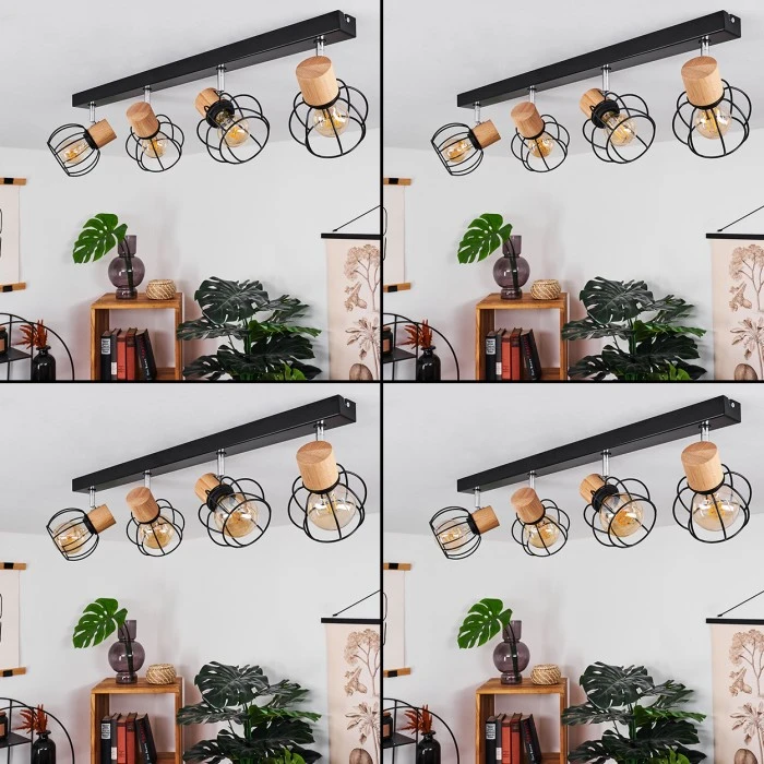 Hofstein Orkanger Deckenleuchte Chrom, Schwarz, Naturfarben, 4-flammig 2 Hofstein Orkanger Deckenleuchte Chrom, Schwarz, Naturfarben, 4-flammig – Bild 2