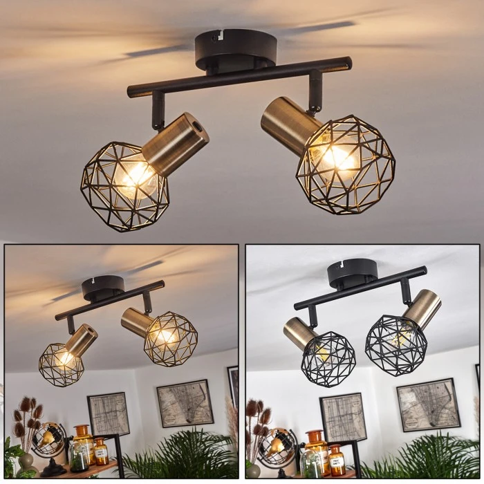 Hofstein Palmira Deckenleuchte Messing, Schwarz, 2-flammig 1 Hofstein Palmira Deckenleuchte Messing, Schwarz, 2-flammig