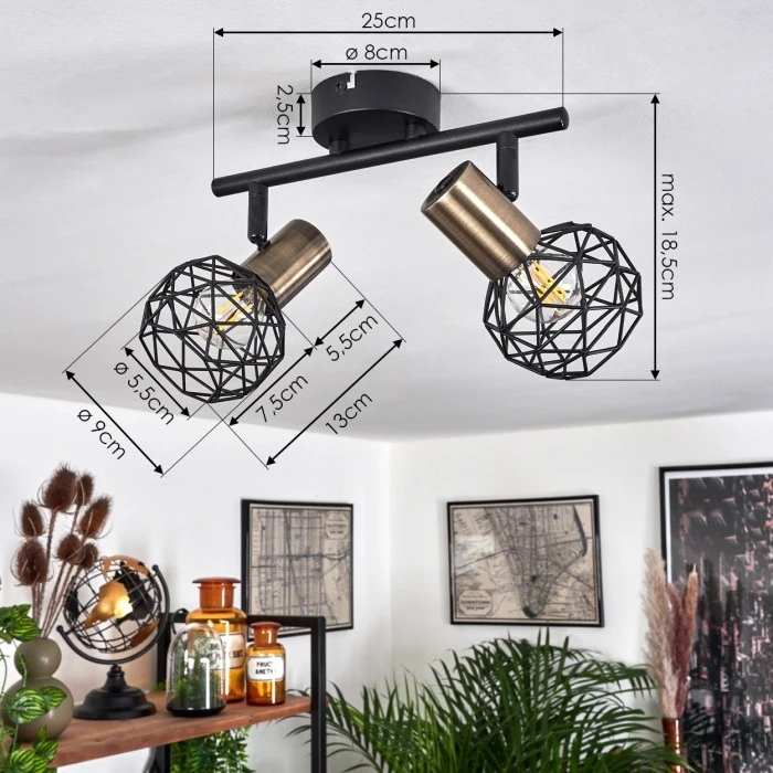 Hofstein Palmira Deckenleuchte Messing, Schwarz, 2-flammig 4 Hofstein Palmira Deckenleuchte Messing, Schwarz, 2-flammig – Bild 4