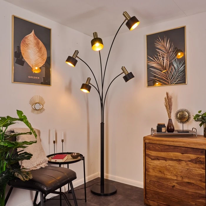 Hofstein Pretoria Stehleuchte Schwarz, Altmessing, 5-flammig 9 Hofstein Pretoria Stehleuchte Schwarz, Altmessing, 5-flammig – Bild 9