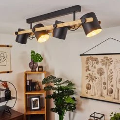 Hofstein Rebbenas Deckenleuchte Schwarz, Naturfarben, 4-flammig