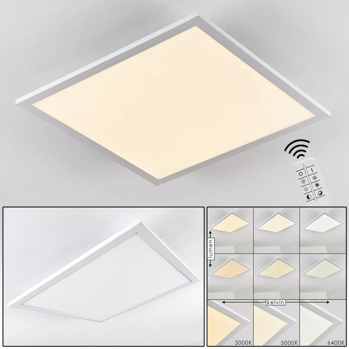 Hofstein Salmi Deckenpanel LED Aluminium, Weiß, 1-flammig, Fernbedienung 1 Hofstein Salmi Deckenpanel LED Aluminium, Weiß, 1-flammig, Fernbedienung