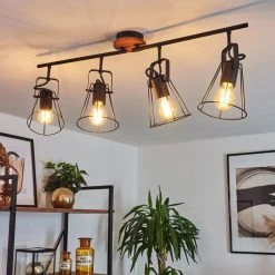 Hofstein Uatuasa Deckenleuchte Schwarz, Naturfarben, 4-flammig