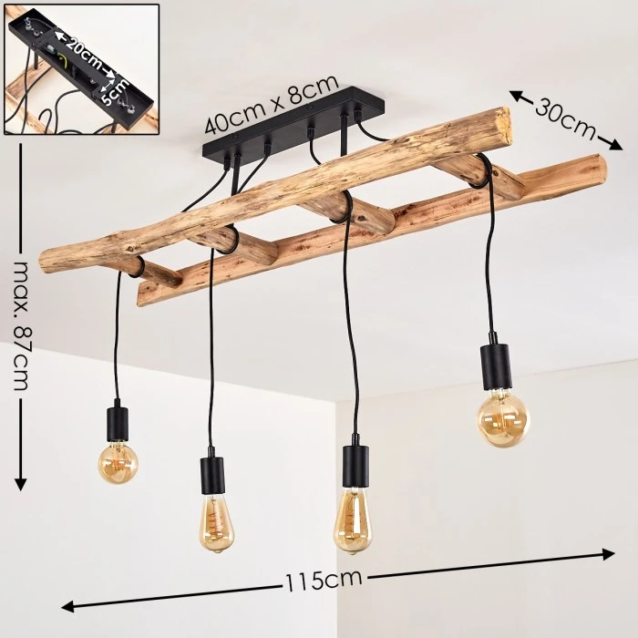Hofstein Yaak Deckenleuchte Schwarz, Braun, 4-flammig 2 Hofstein Yaak Deckenleuchte Schwarz, Braun, 4-flammig – Bild 2