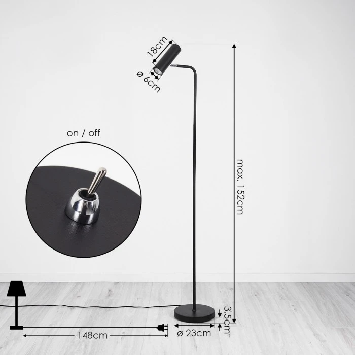 Hofstein Zuoz Stehleuchte Chrom, Schwarz, 1-flammig 4 Hofstein Zuoz Stehleuchte Chrom, Schwarz, 1-flammig – Bild 4